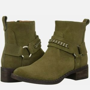 Gentle Souls Best Chain Bootie Ankle Boots Olive Green Suede